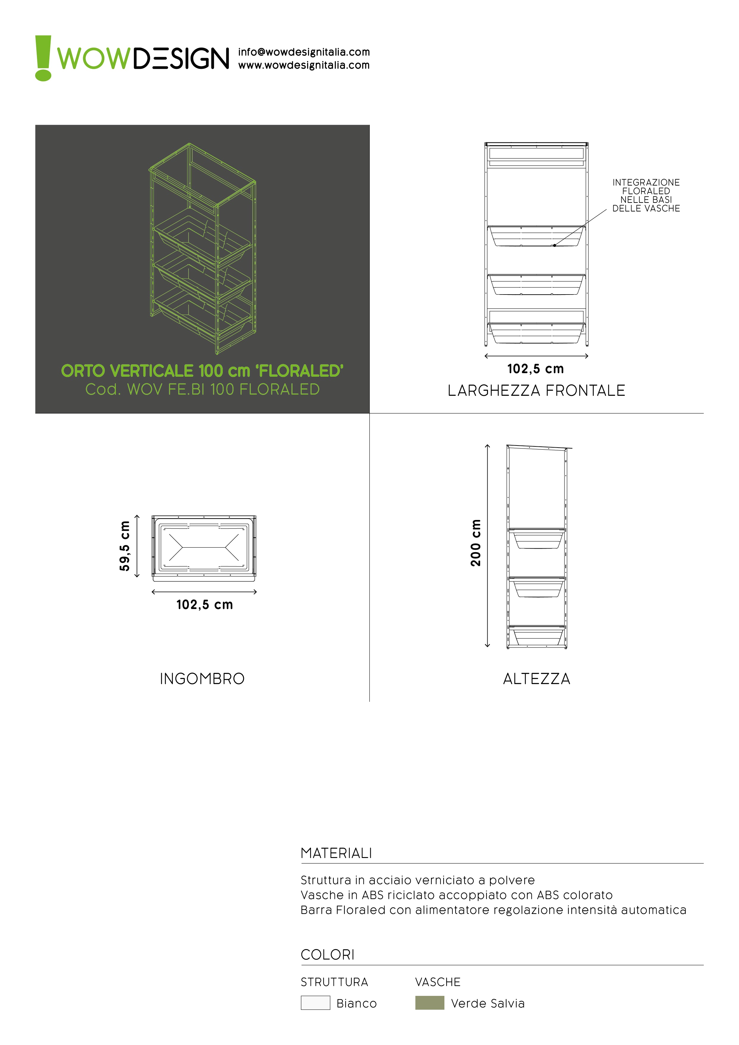 Orto!Composizione 'FLORALED' per GARAGE 100cm