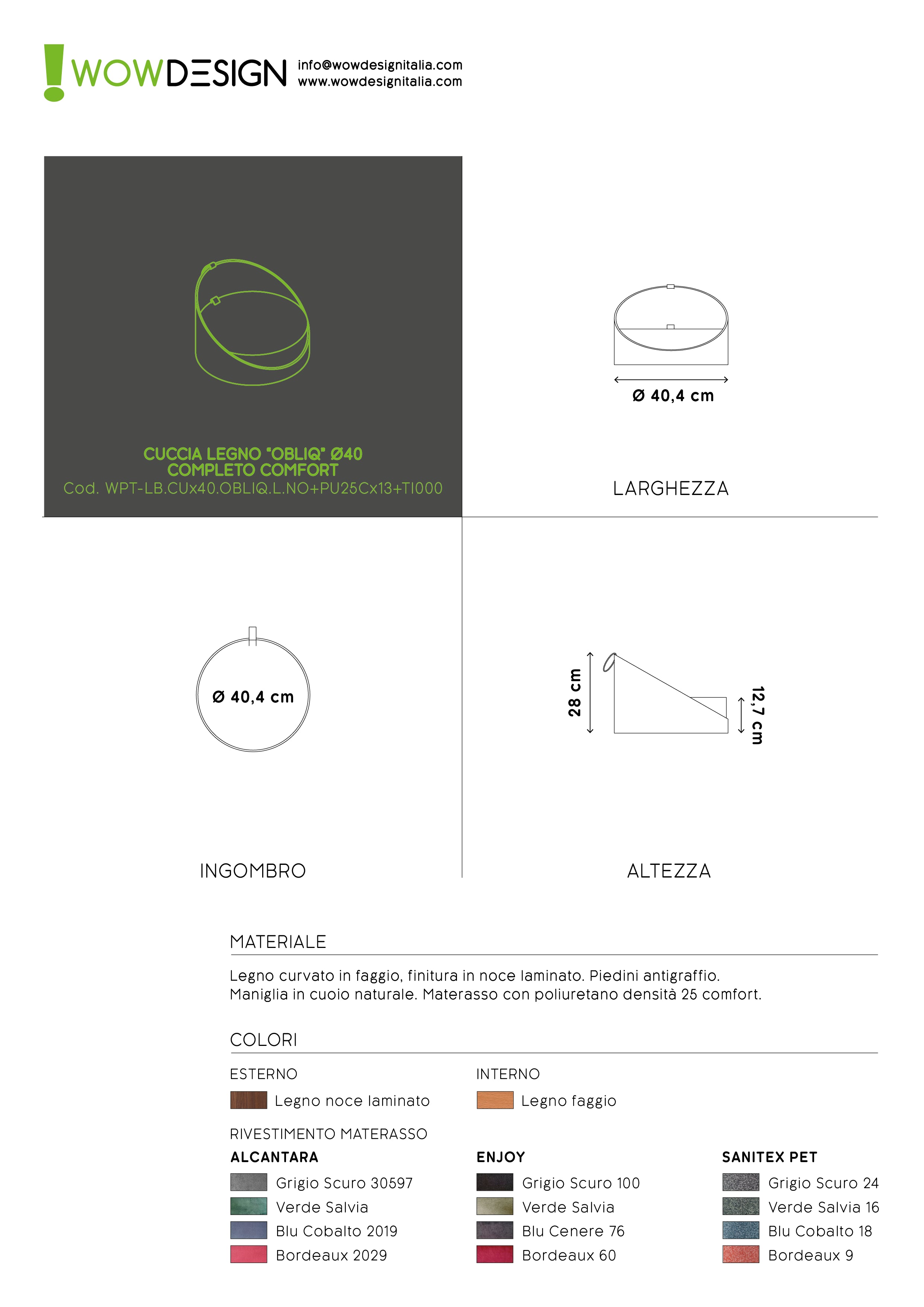 WOW!CUCCIA LEGNO CURV OBLIQ D40 COMPLETO COMFORT IN LAMINATO NOCE