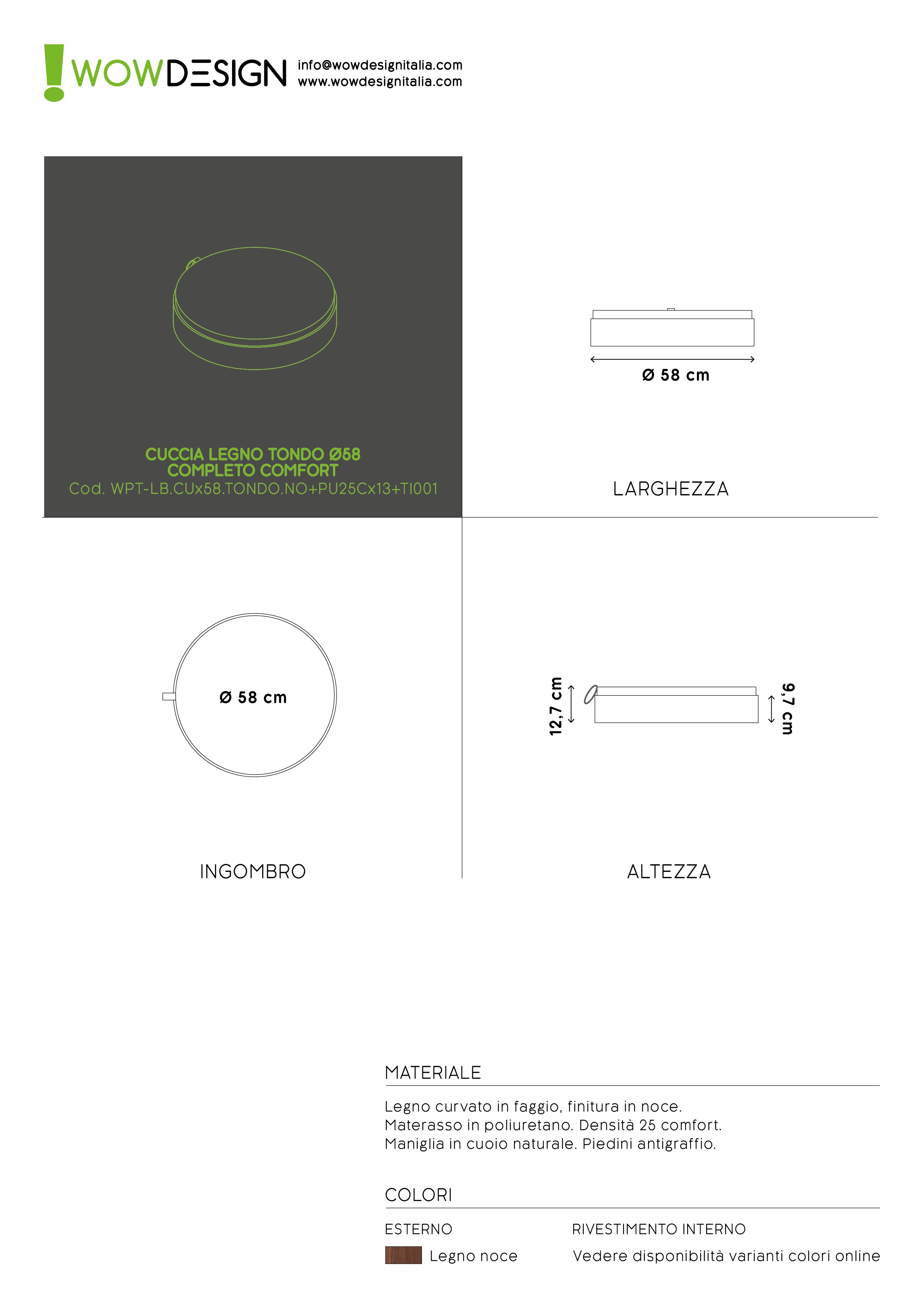 WOW!CUCCIA LEGNO DIMORA D60 COMPLETO COMFORT IN LEGNO NOCE