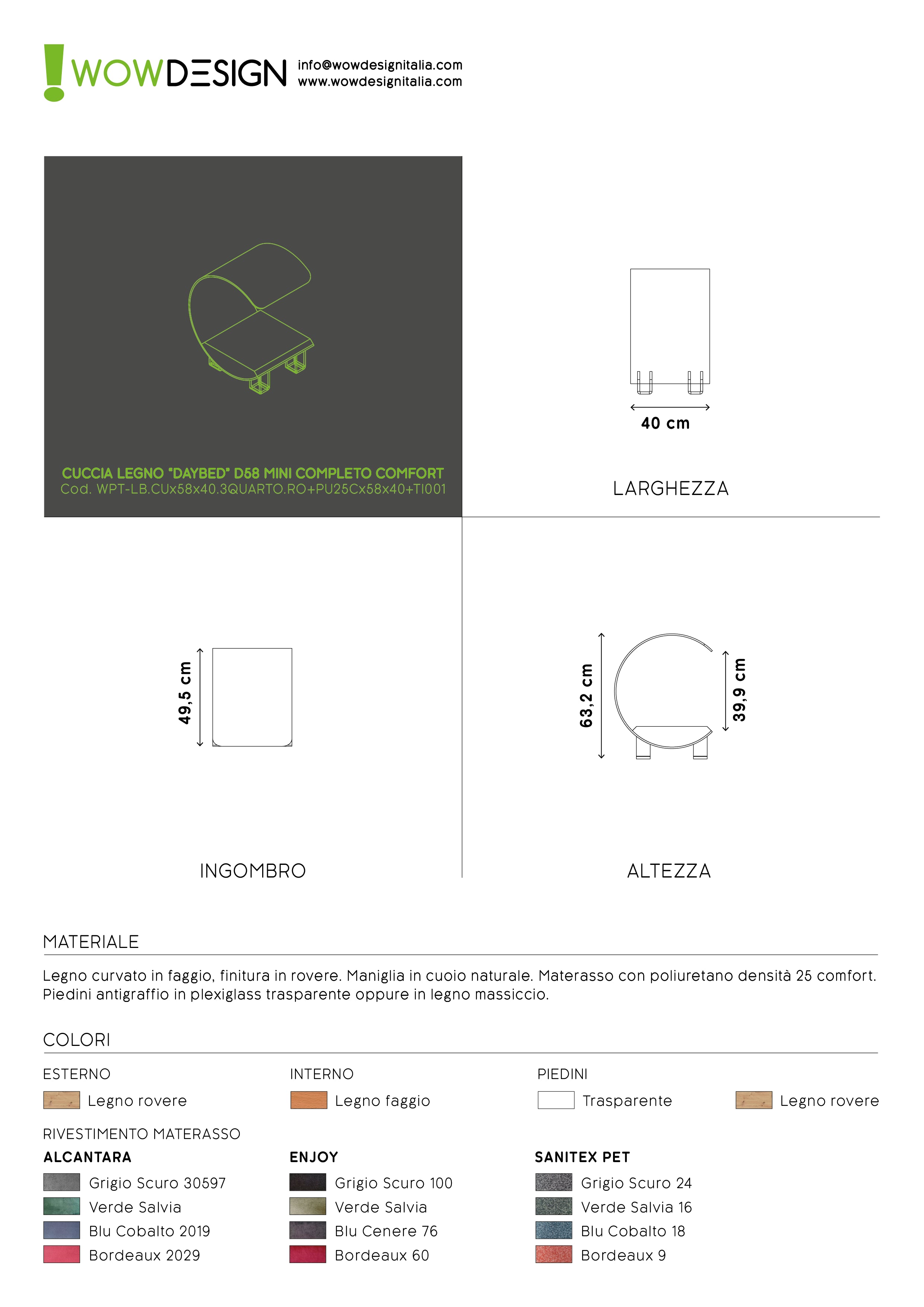 WOW!CUCCIA LEGNO 'DAYBED'  D58 MINI COMPLETO COMFORT ROVERE