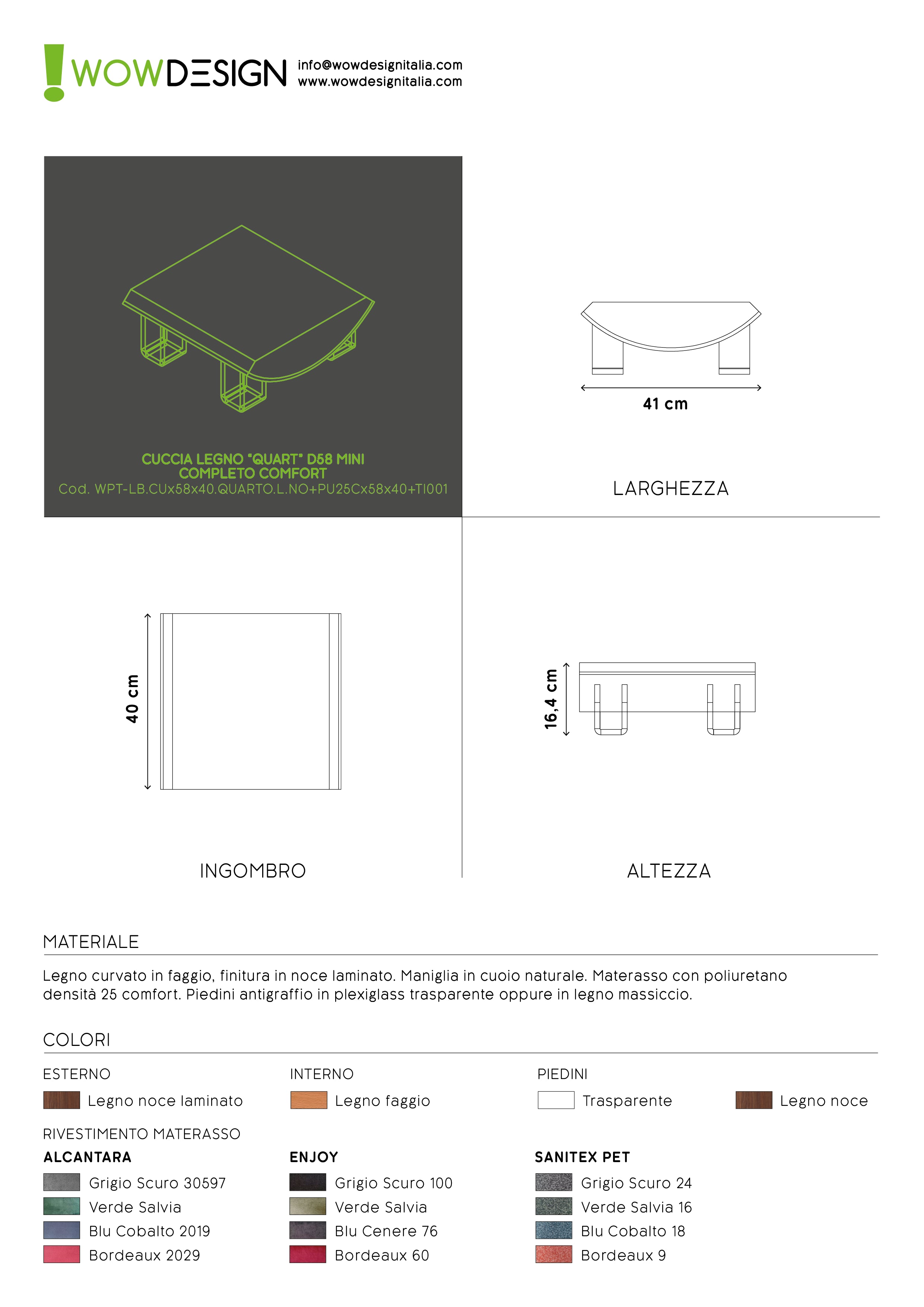 WOW!CUCCIA LEGNO CURV QUART D58 MINI COMPLETO COMFORT LAMINATO NOCE