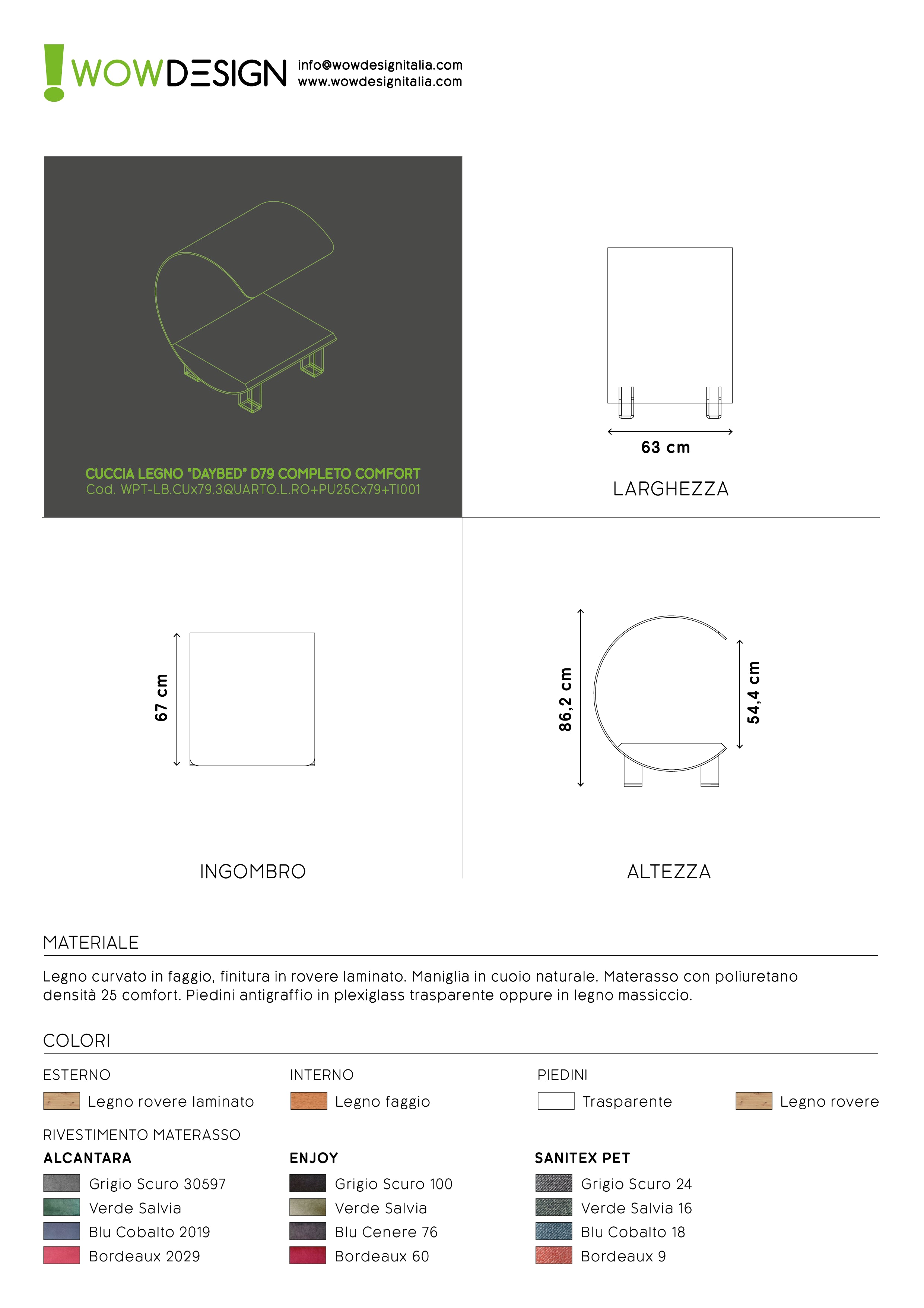 WOW!CUCCIA LEGNO 'DAYBED'  D79  COMPLETO COMFORT LAMINATO ROVERE