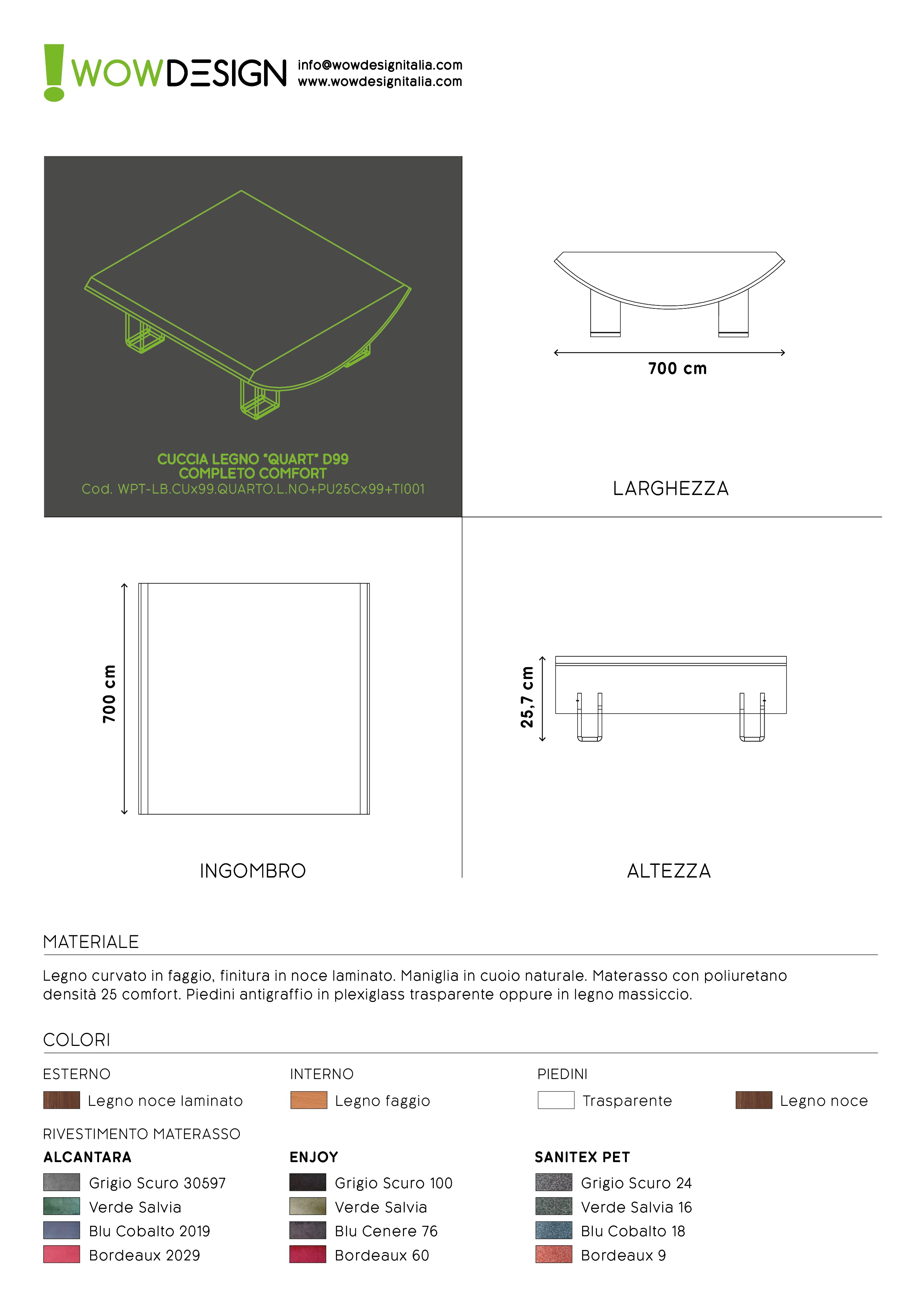 WOW!CUCCIA LEGNO CURV QUART D99 COMPLETO COMFORT LAMINATO NOCE