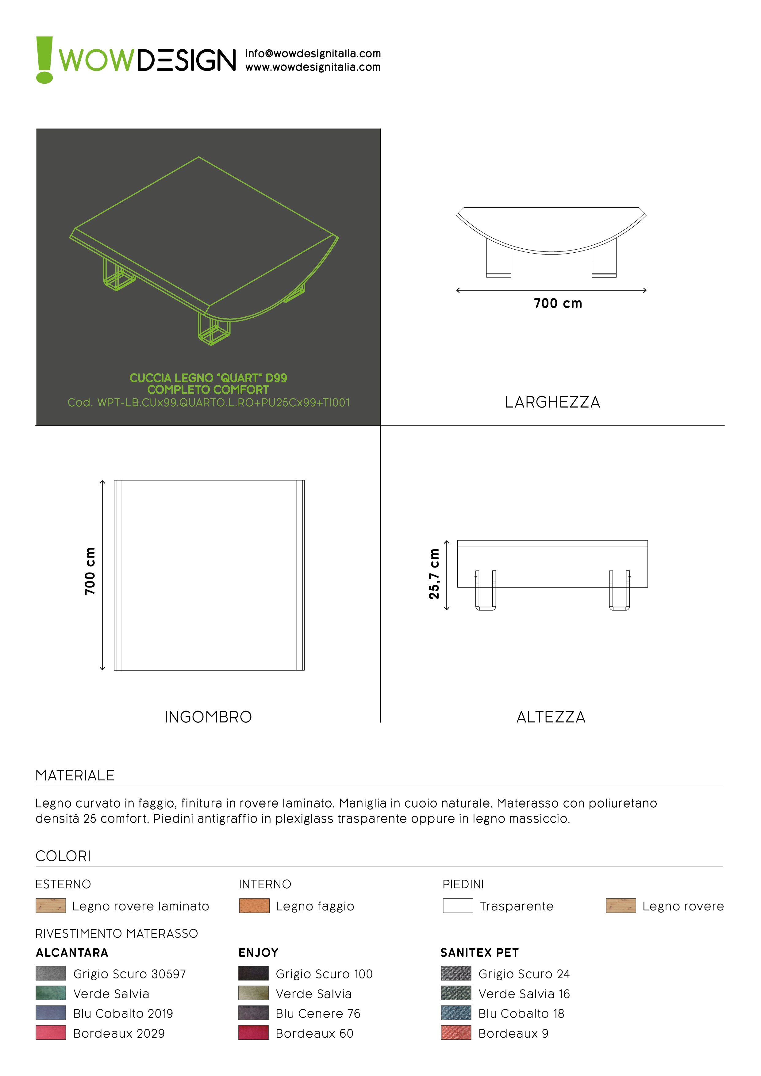WOW!CUCCIA LEGNO CURV QUART D99 COMPLETO COMFORT LAMINATO ROVERE