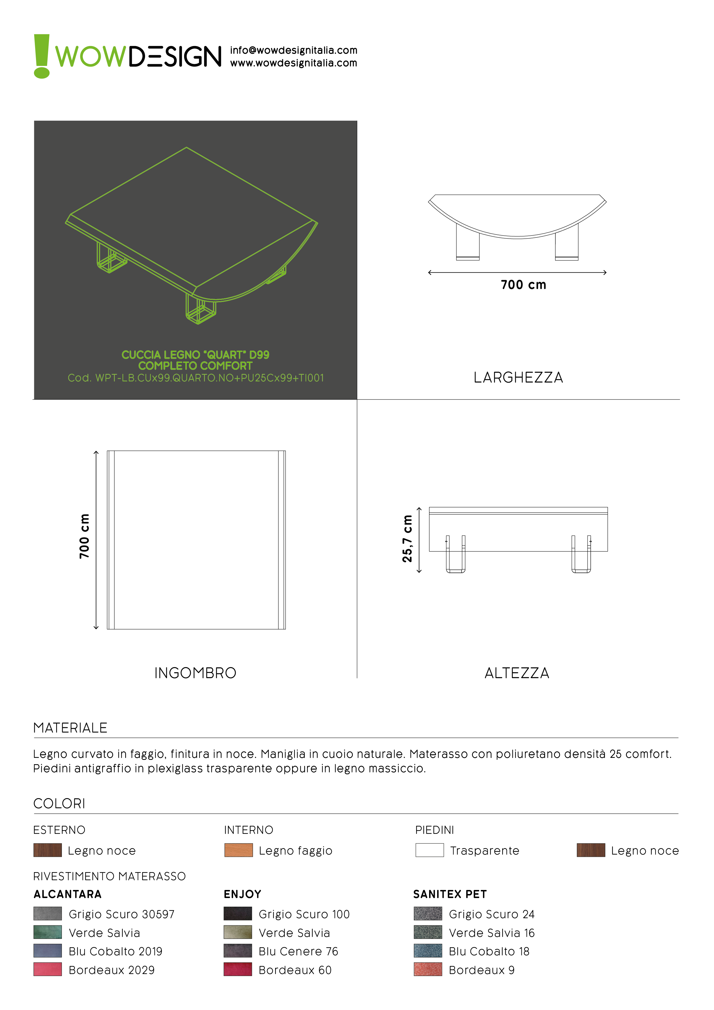 WOW!CUCCIA LEGNO CURV QUART D99 COMPLETO COMFORT NOCE