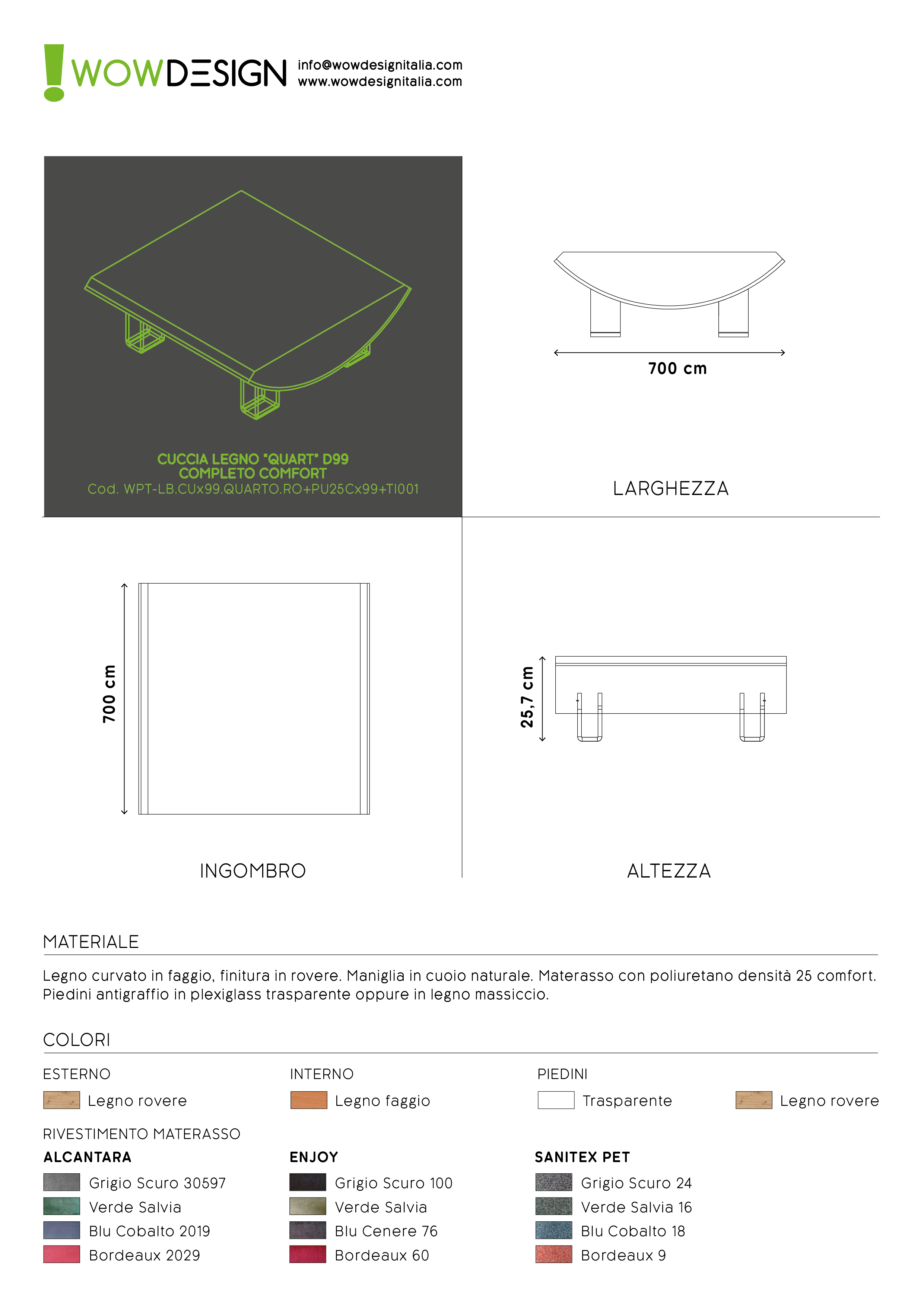WOW!CUCCIA LEGNO CURV QUART D99 COMPLETO COMFORT ROVERE