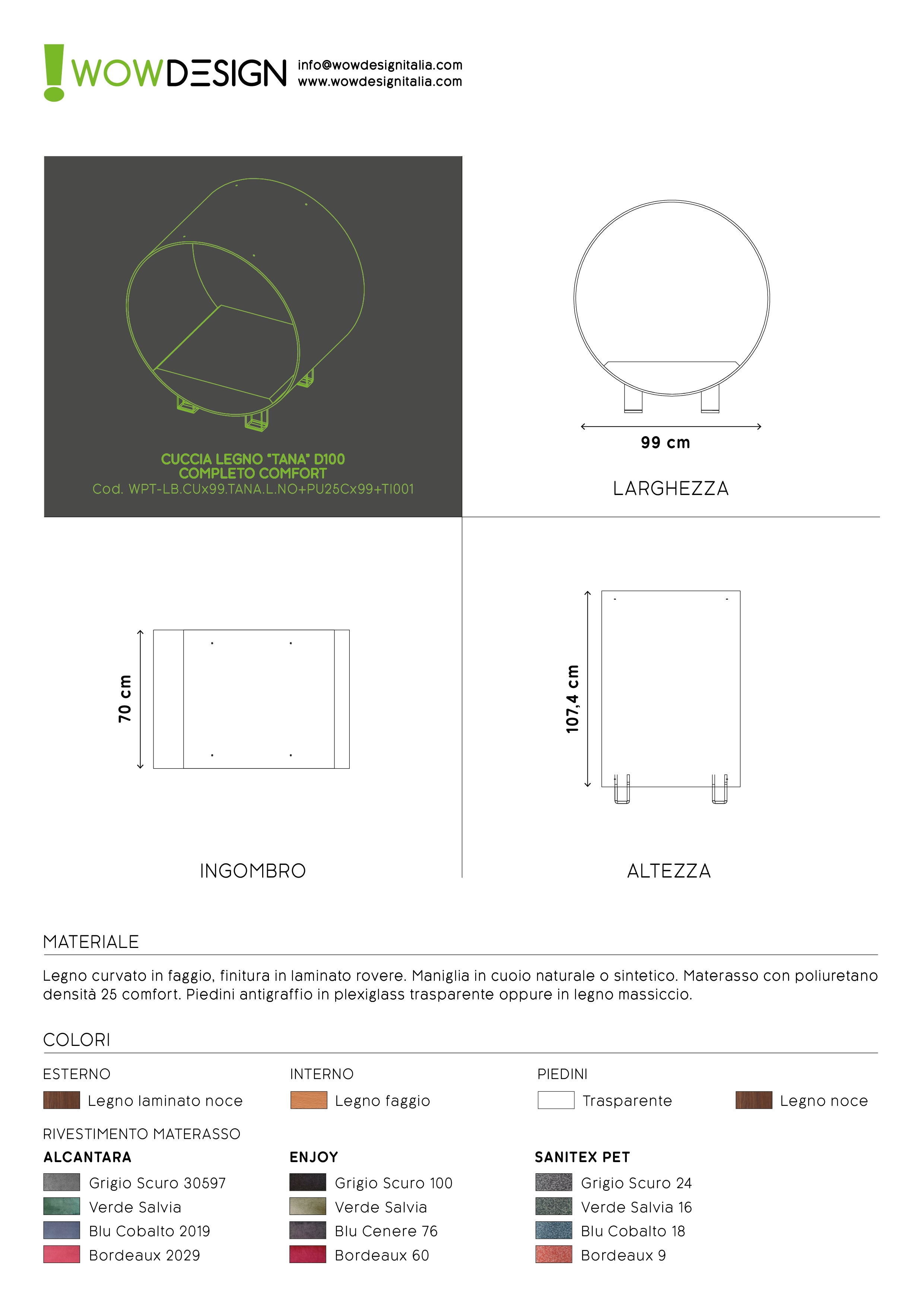 WOW!CUCCIA LEGNO TANA D100 COMPLETO COMFORT IN LAMINATO NOCE