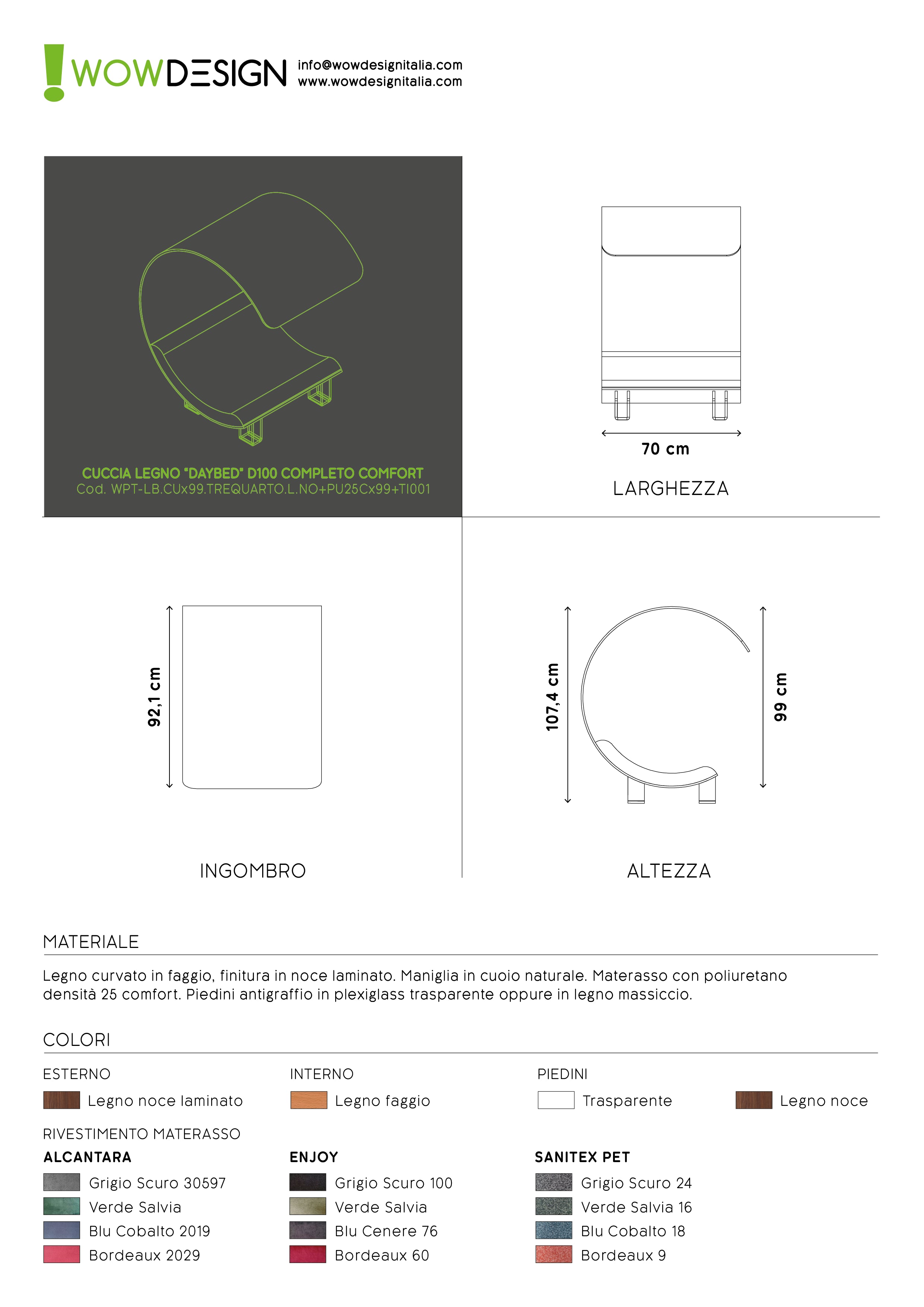 WOW!CUCCIA LEGNO 'DAYBED'  D100 COMPLETO COMFORT LAMINATO NOCE
