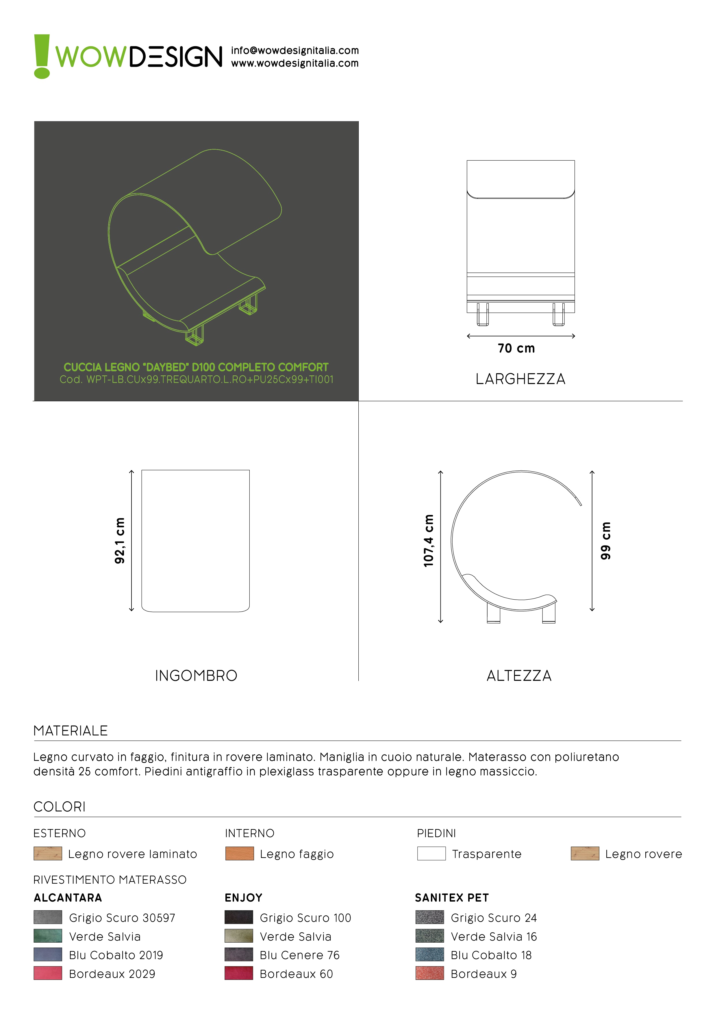 WOW!CUCCIA LEGNO 'DAYBED'  D100 COMPLETO COMFORT LAMINATO ROVERE