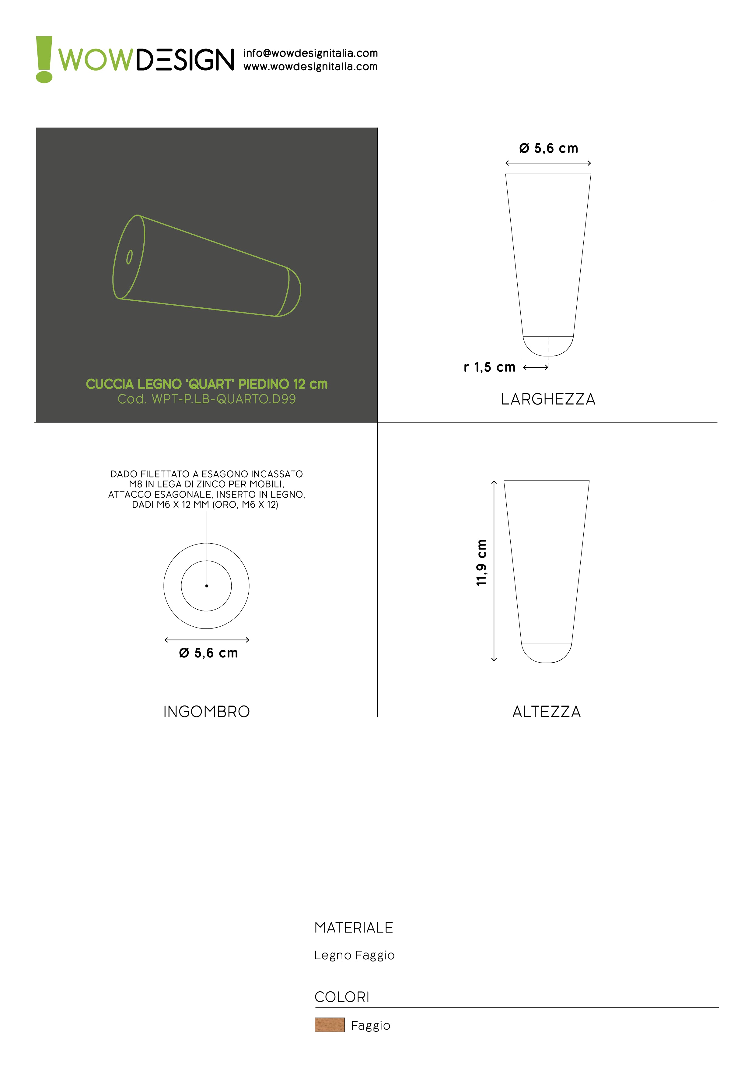 WOW CUCCIA LEGNO 'QUART' PIEDINO SET x 4