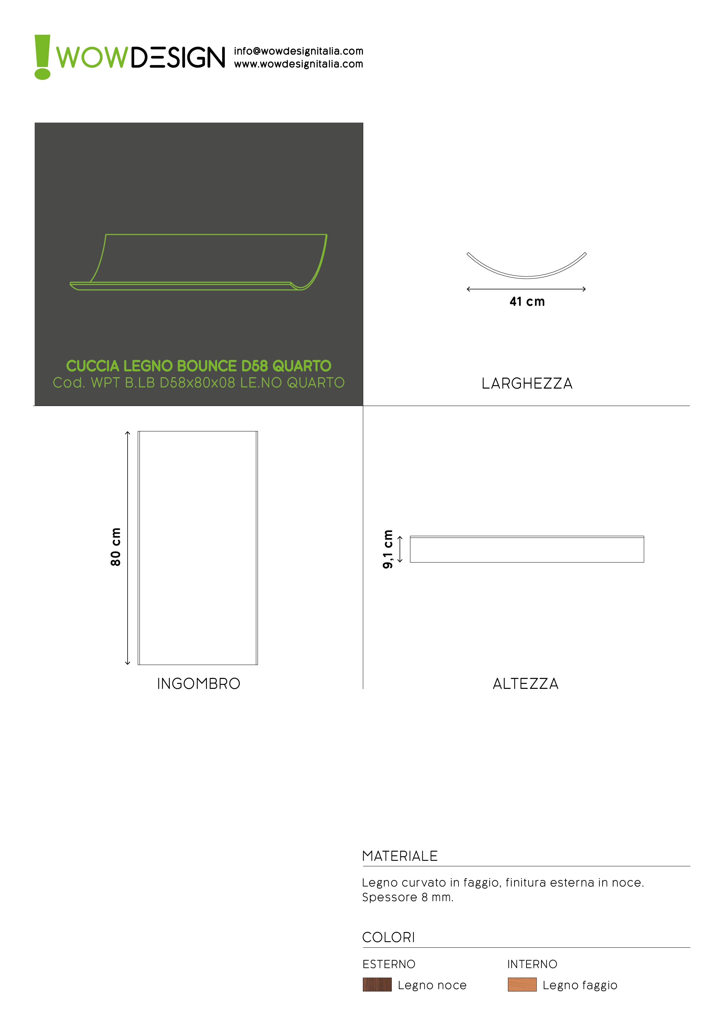 WOW! CUCCIA TELAIO QUART LEGNO NOCE D58 LONG